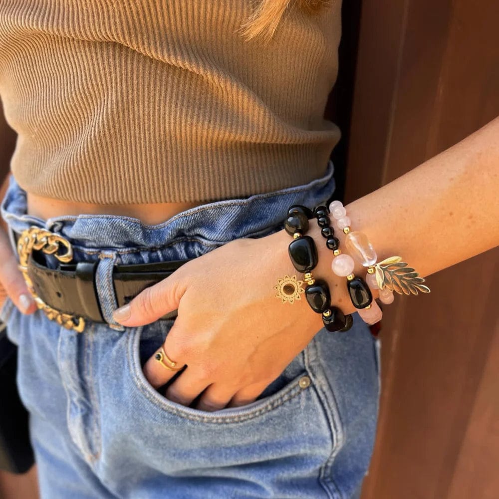 Pulsera Ónix con Aventurina o Cuarzo Rosa