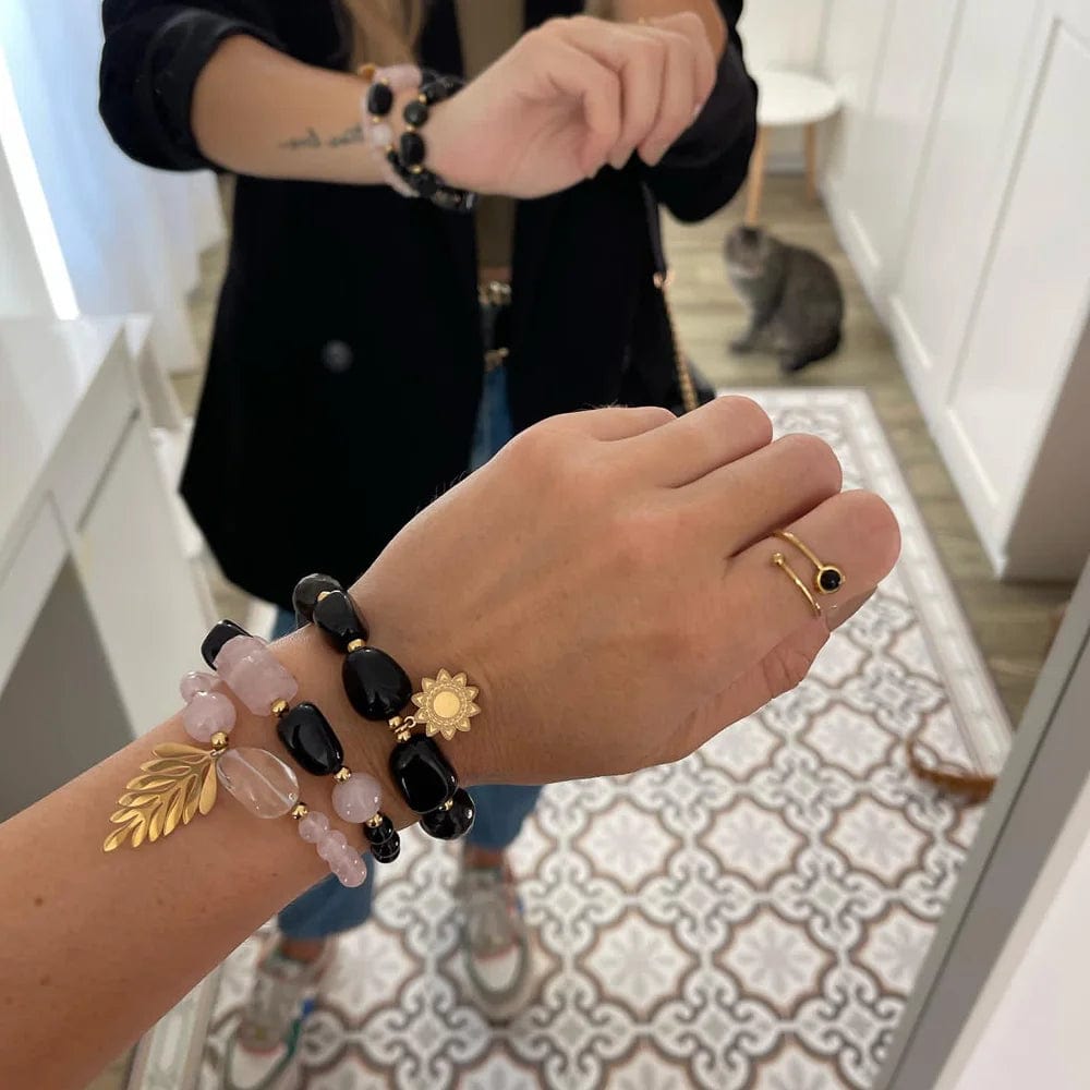 Pulsera Ónix con Aventurina o Cuarzo Rosa