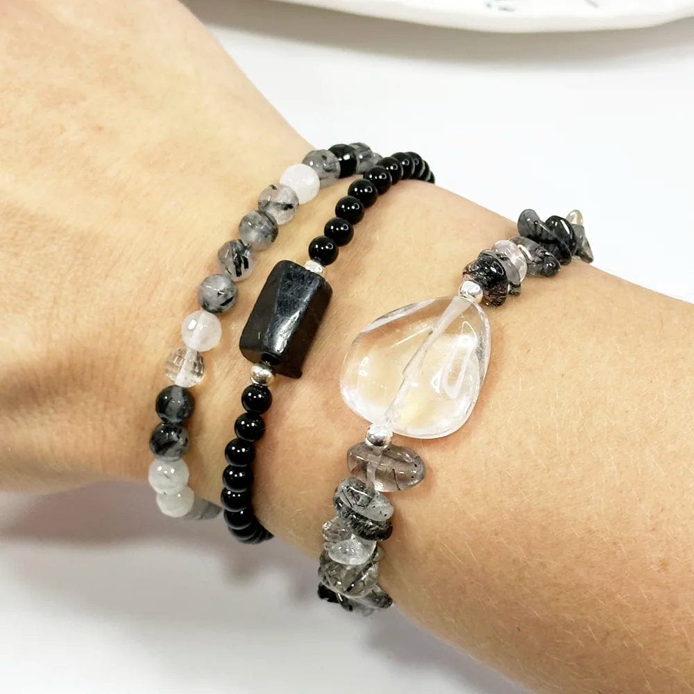 Pulsera Cuarzo blanco y Cuarzo con Turmalina negra
