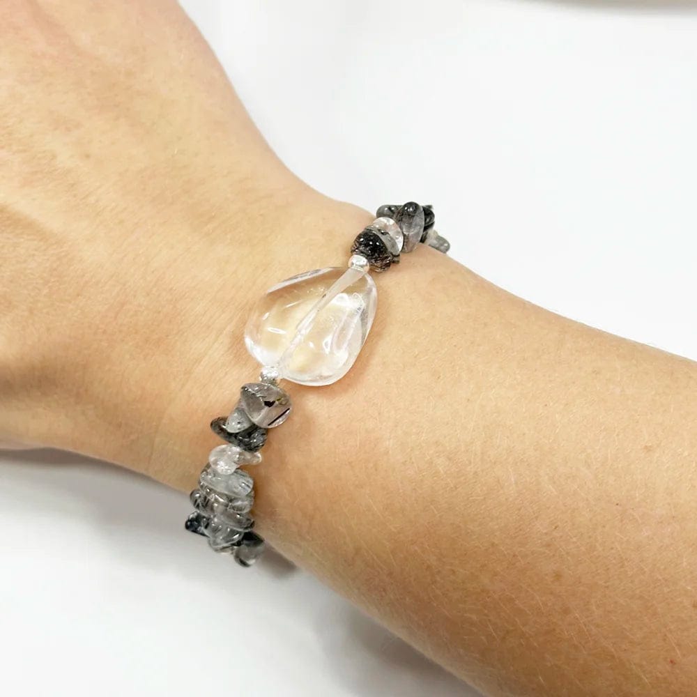 Pulsera Cuarzo blanco y Cuarzo con Turmalina negra
