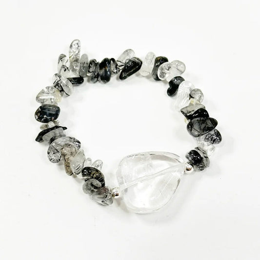 Pulsera Cuarzo blanco y Cuarzo con Turmalina negra