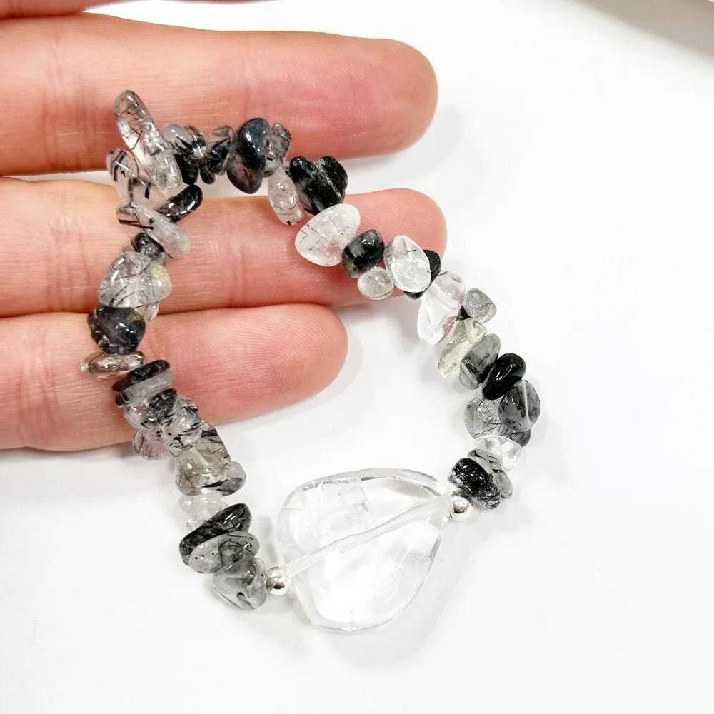 Pulsera Cuarzo blanco y Cuarzo con Turmalina negra
