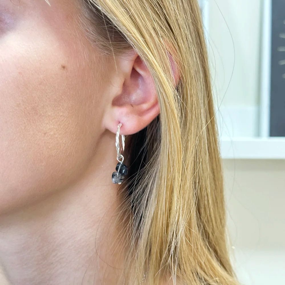 Pendientes Aro con Cuarzo blanco y Turmalina negra