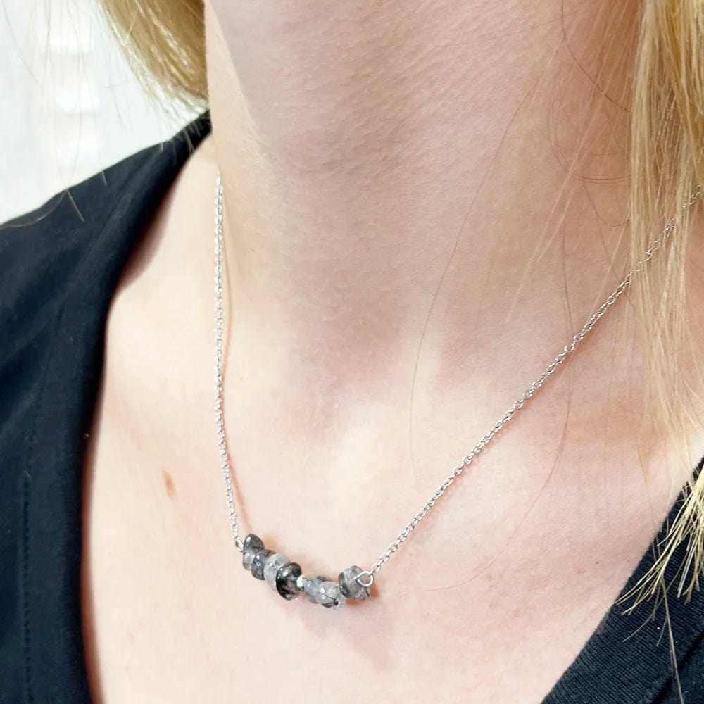 White Quartz Necklace with Black Tumaline Chip