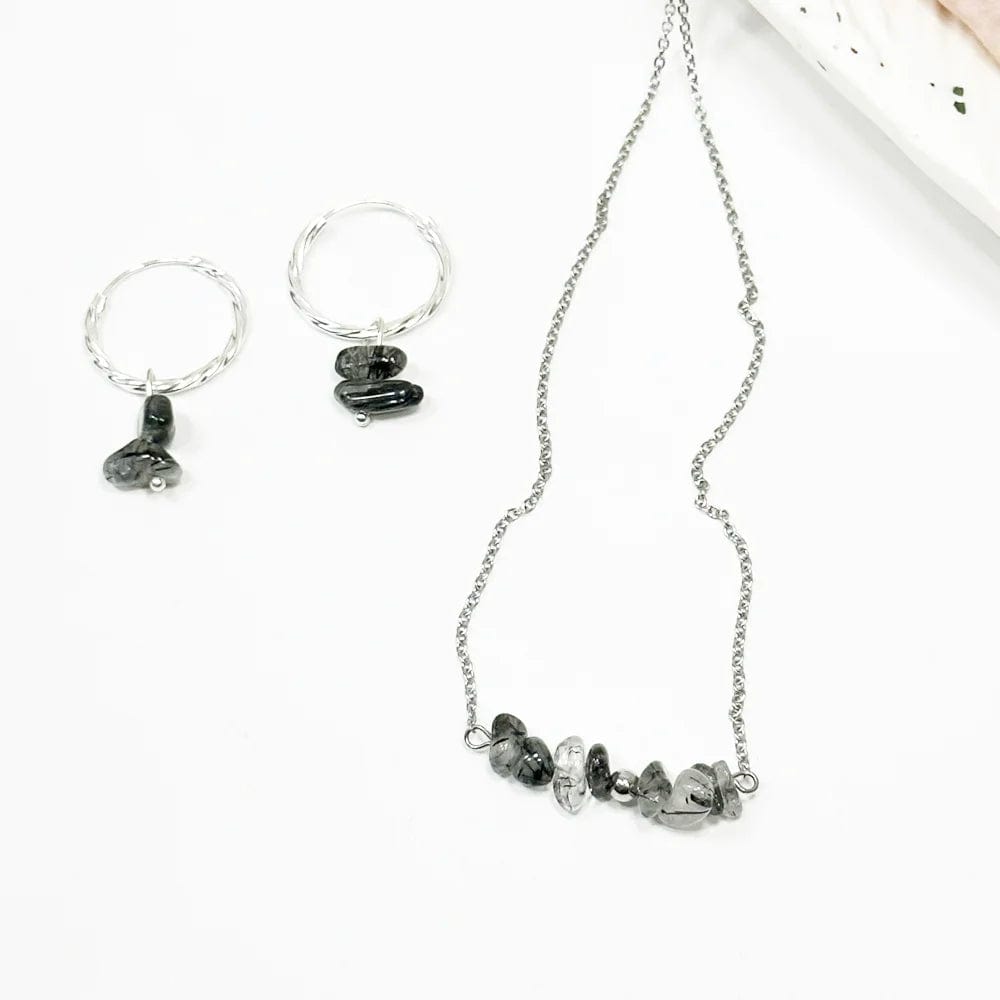 White Quartz Necklace with Black Tumaline Chip
