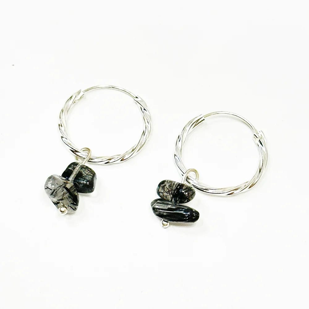 Pendientes Aro con Cuarzo blanco y Turmalina negra