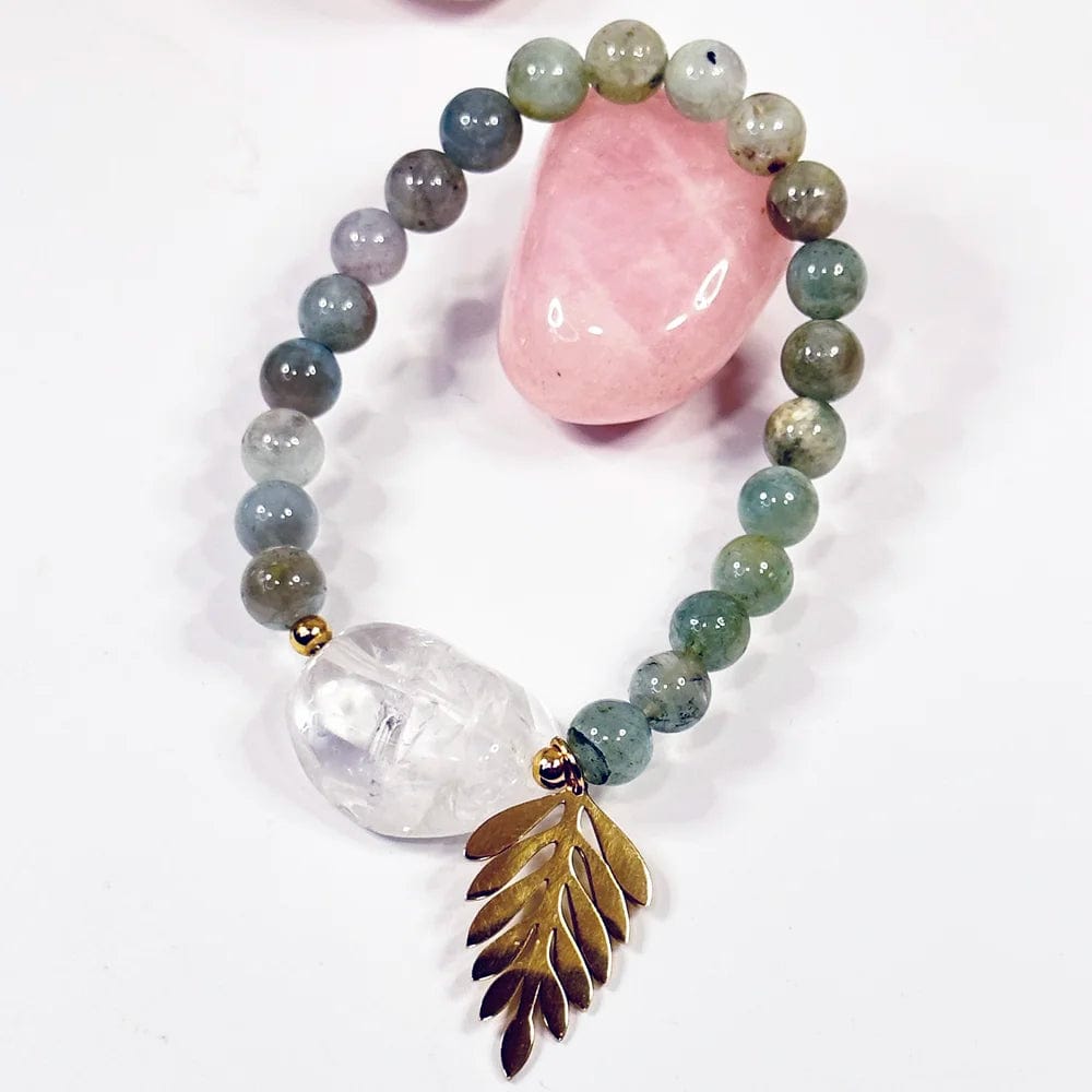 Pulsera Aguamarina y Cuarzo Blanco