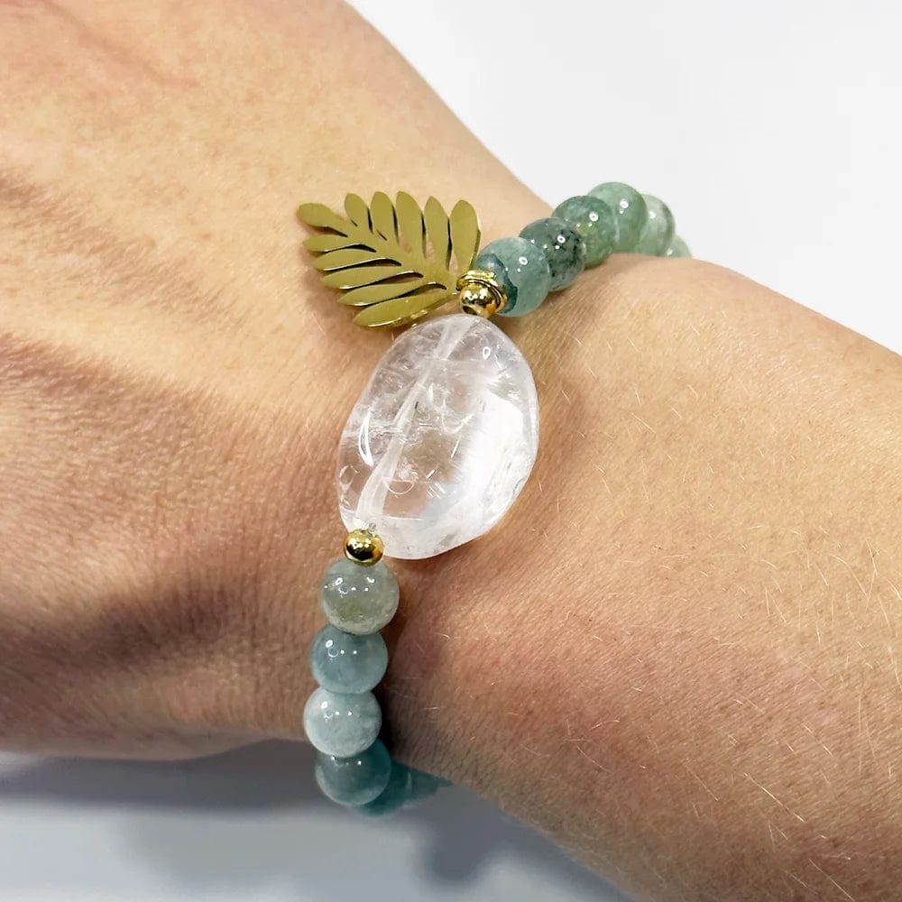 Pulsera Aguamarina y Cuarzo Blanco