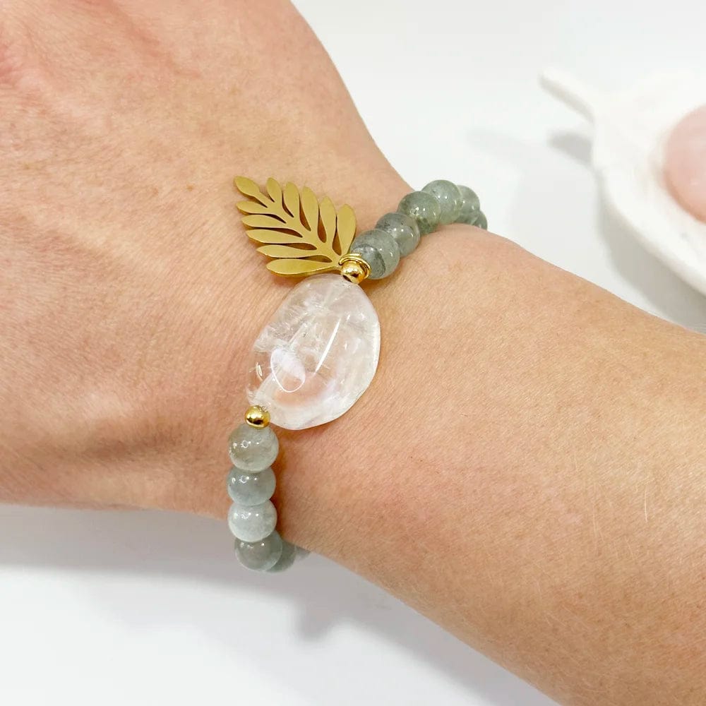 Pulsera Aguamarina y Cuarzo Blanco