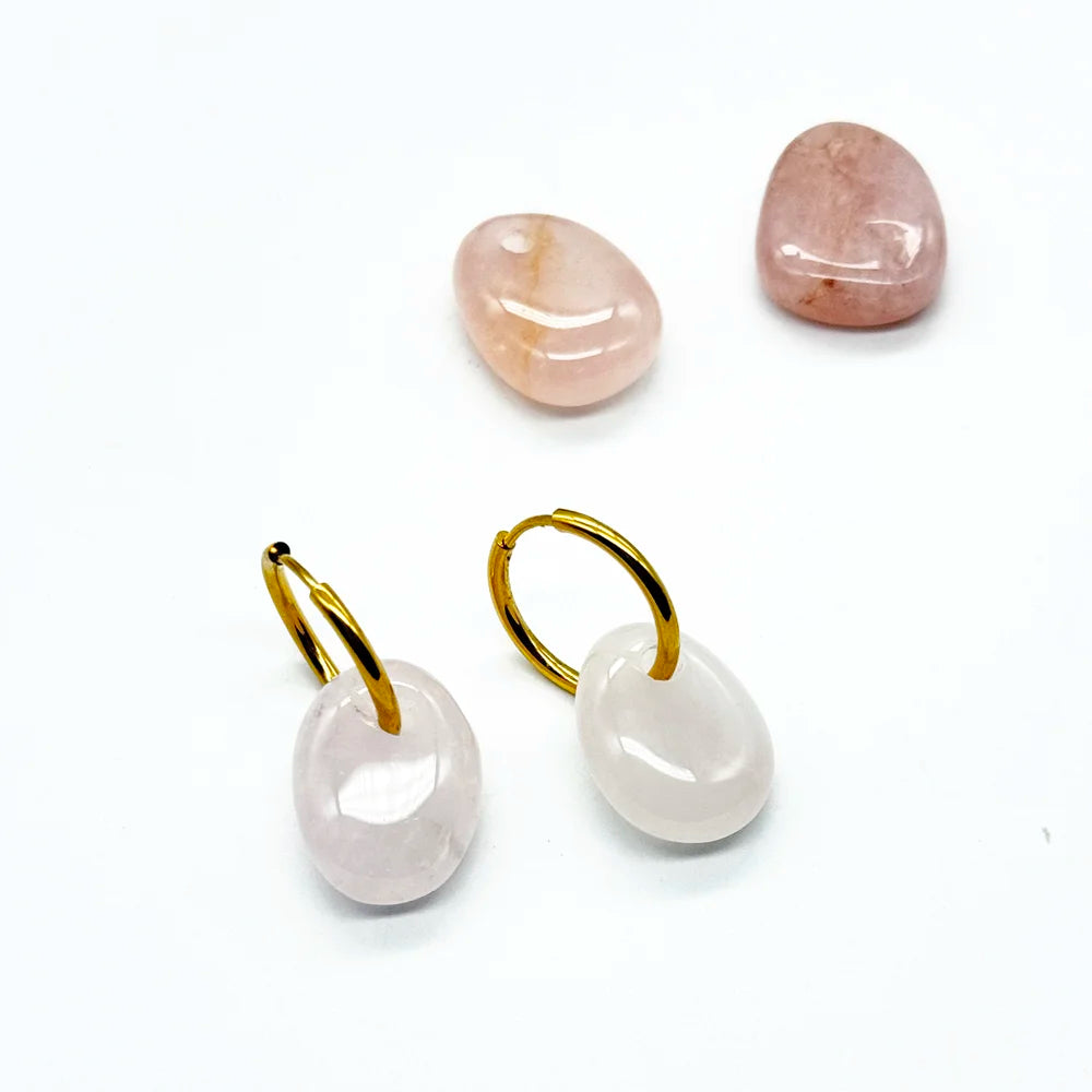 Pendientes Aro con Cuarzo Rosa
