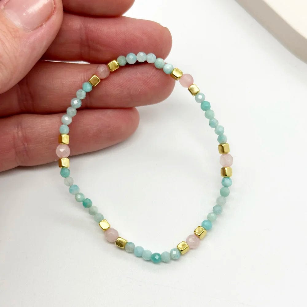 Pulsera Amazonita y Cuarzo Rosa finita