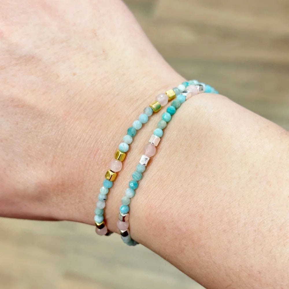 Pulsera Amazonita y Cuarzo Rosa finita