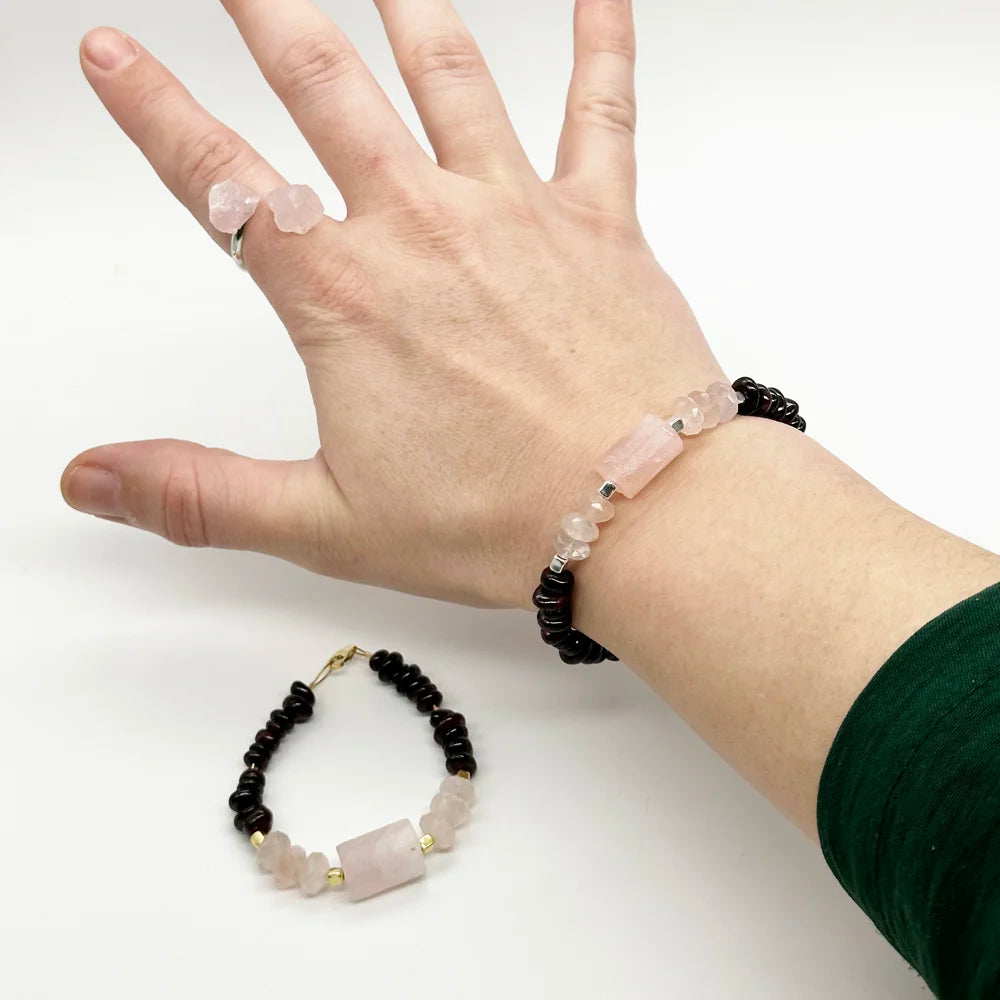 Pulsera Cuarzo rosa y Granates