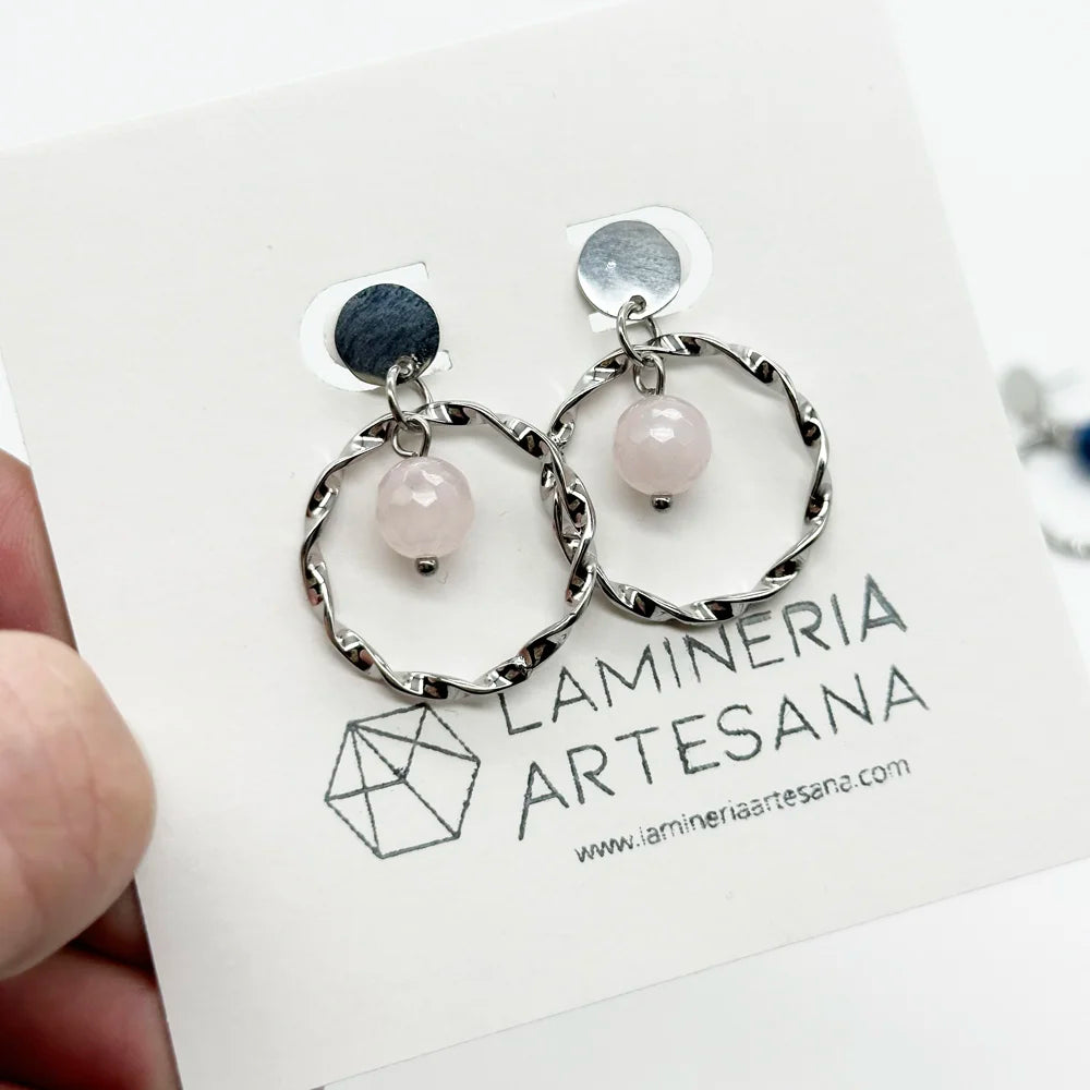 Earrings with Curly Hoop and Mineral