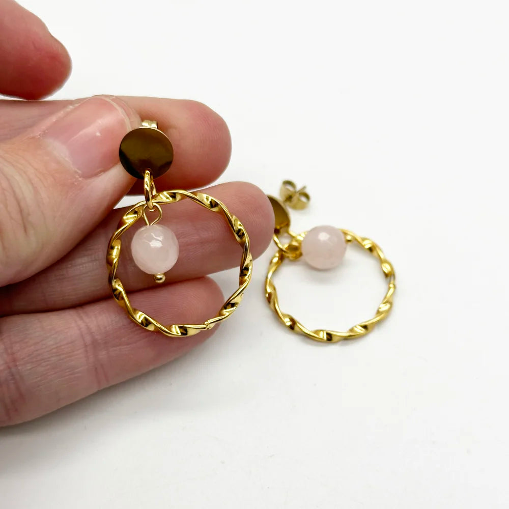 Earrings with Curly Hoop and Mineral