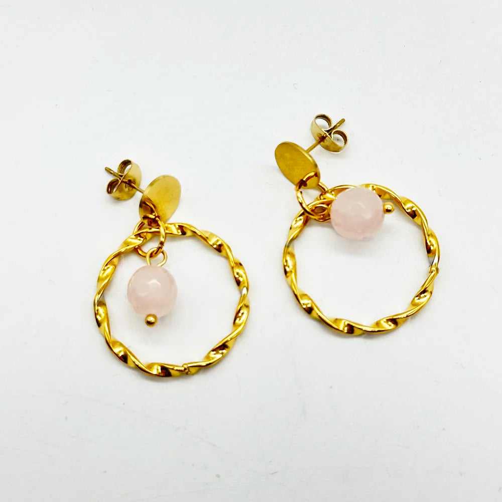 Earrings with Curly Hoop and Mineral