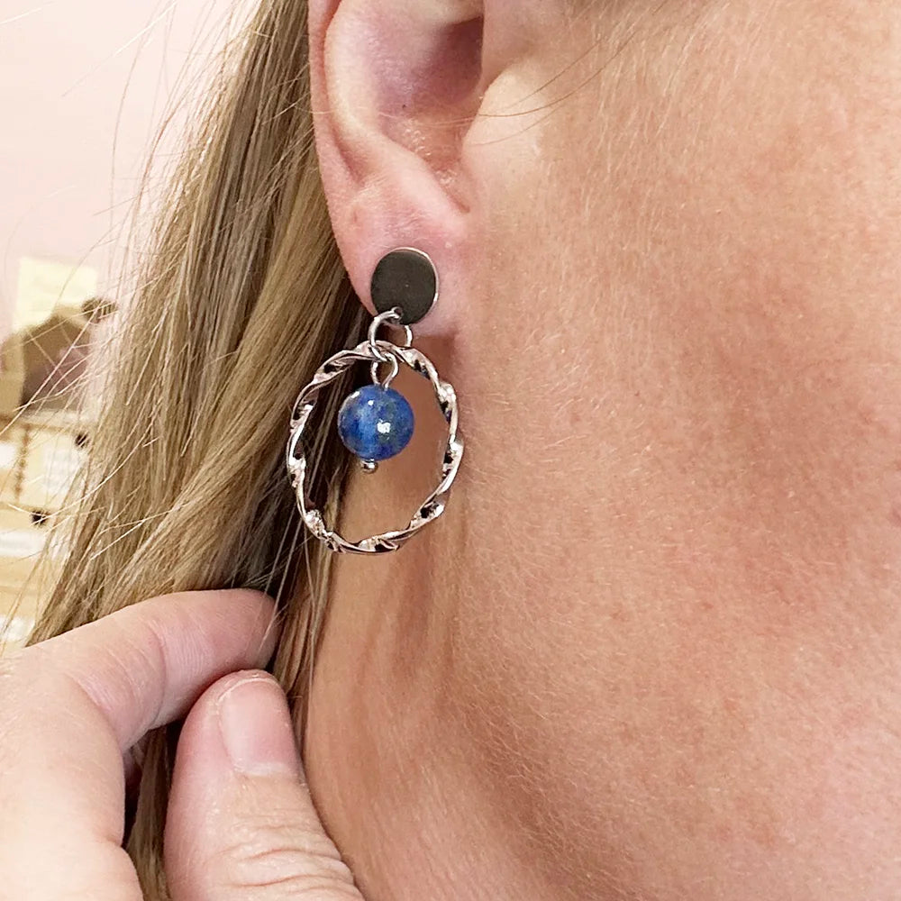 Earrings with Curly Hoop and Mineral