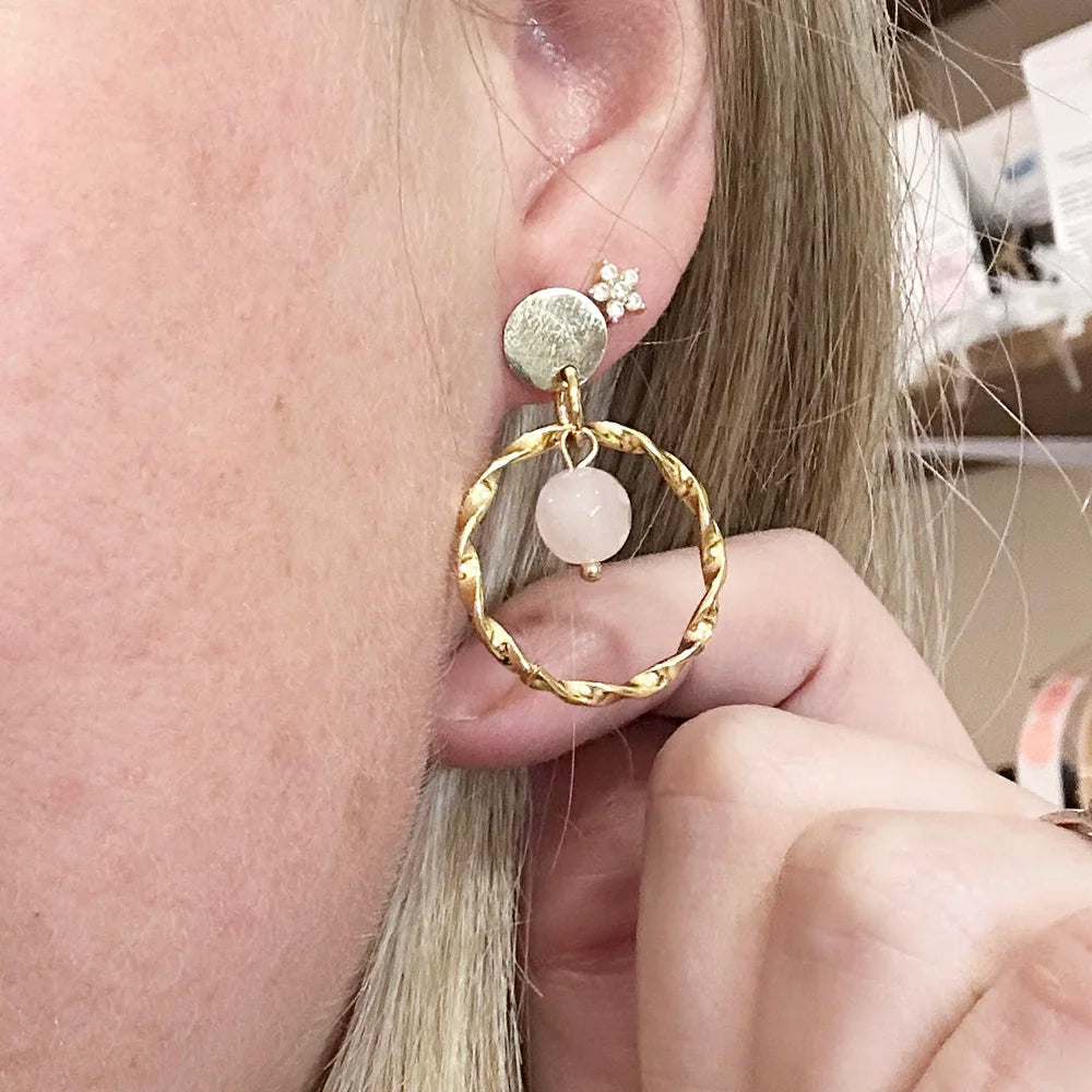 Earrings with Curly Hoop and Mineral