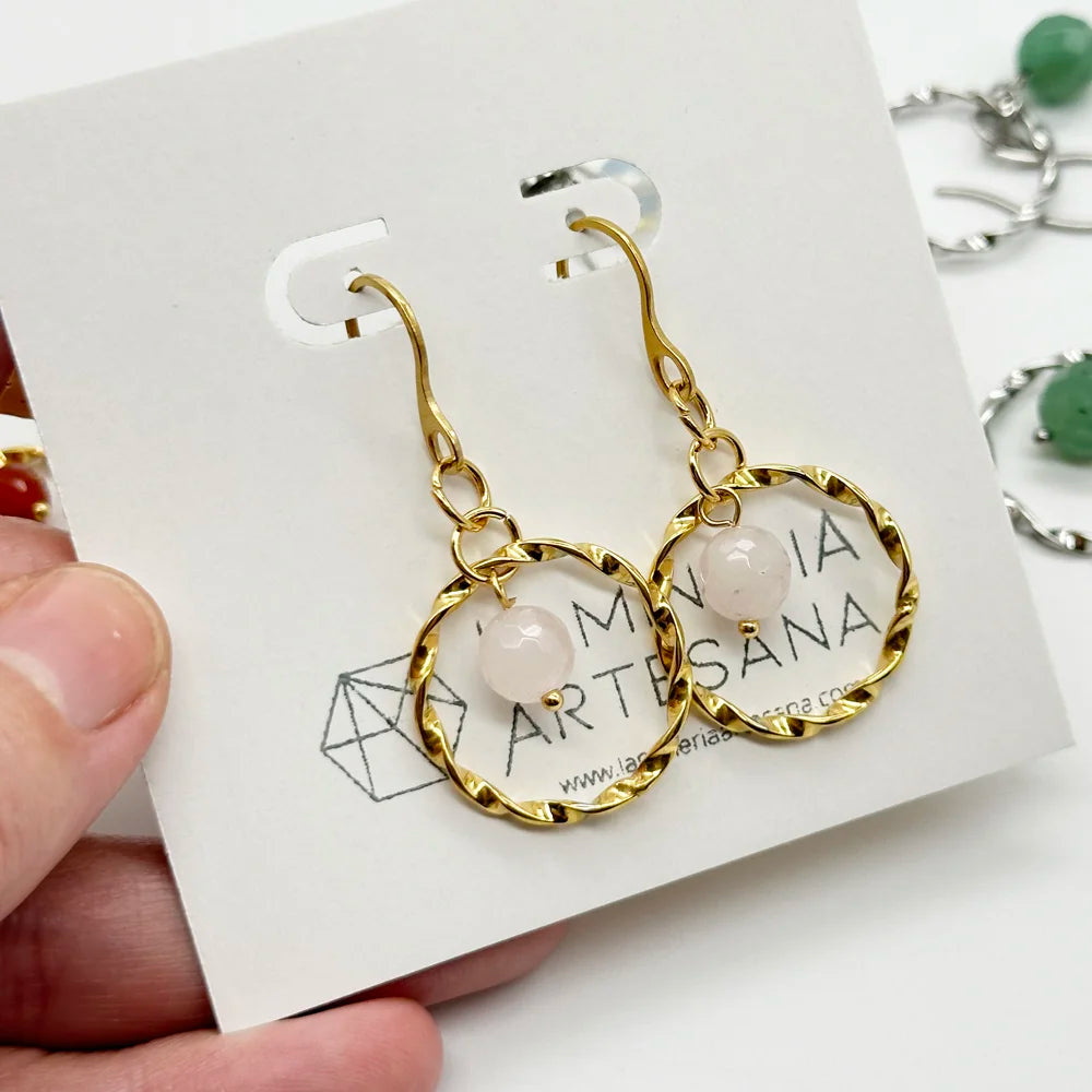 Pendientes gancho con aro rizado y Mineral