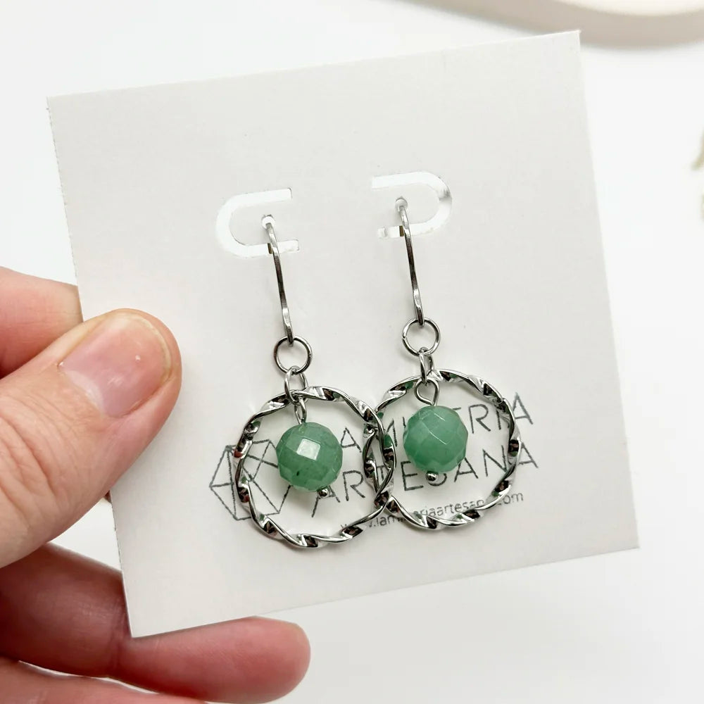 Pendientes gancho con aro rizado y Mineral