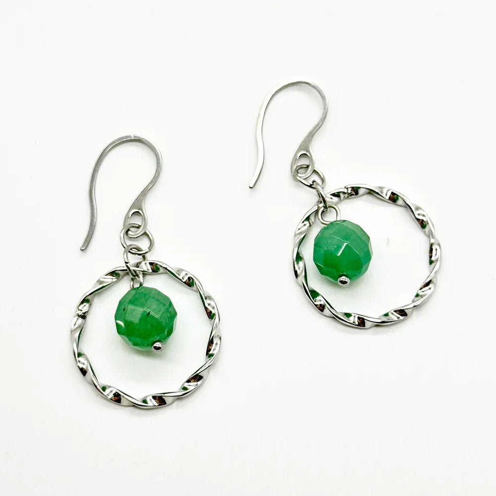 Pendientes gancho con aro rizado y Mineral