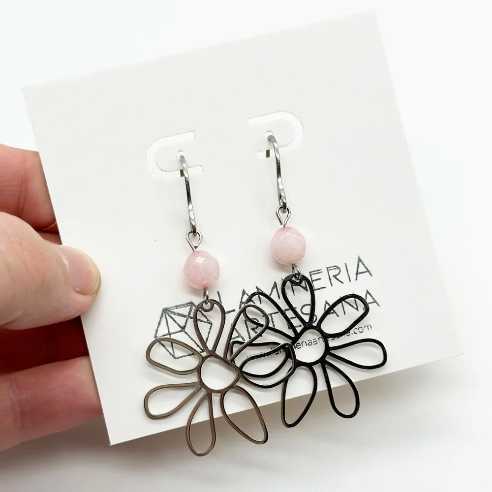 Long earrings with Flower and Mineral