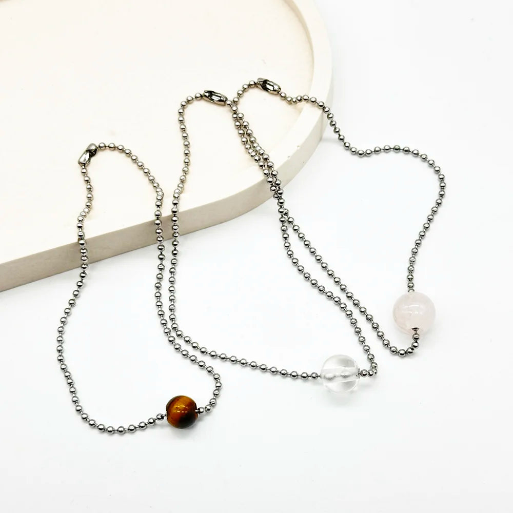 Ball chain anklet with Mineral