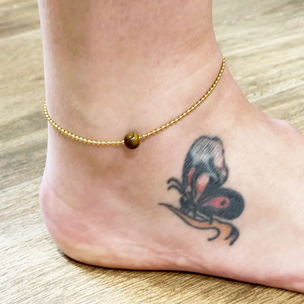 Ball chain anklet with Mineral