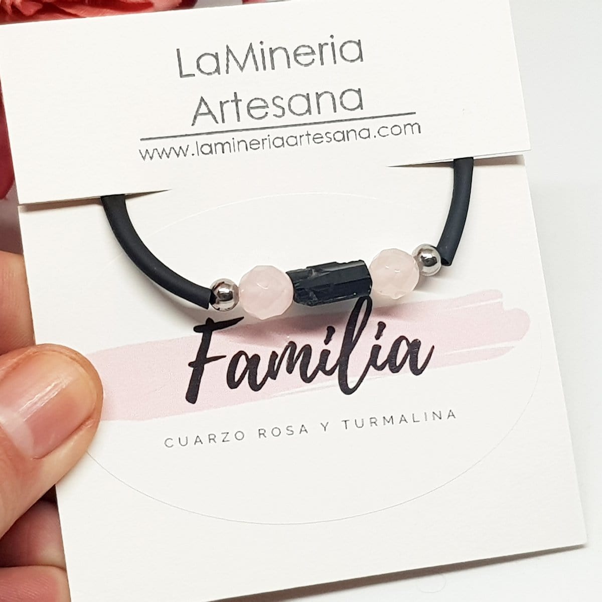 Pulsera para la familia, pulsera familia, cuarso rosa, turmalina negra,, cuarzo rosa, pulsera con minerales naturales, pulseras, minerales naturales, pulseras elasticas, cristaloterapia