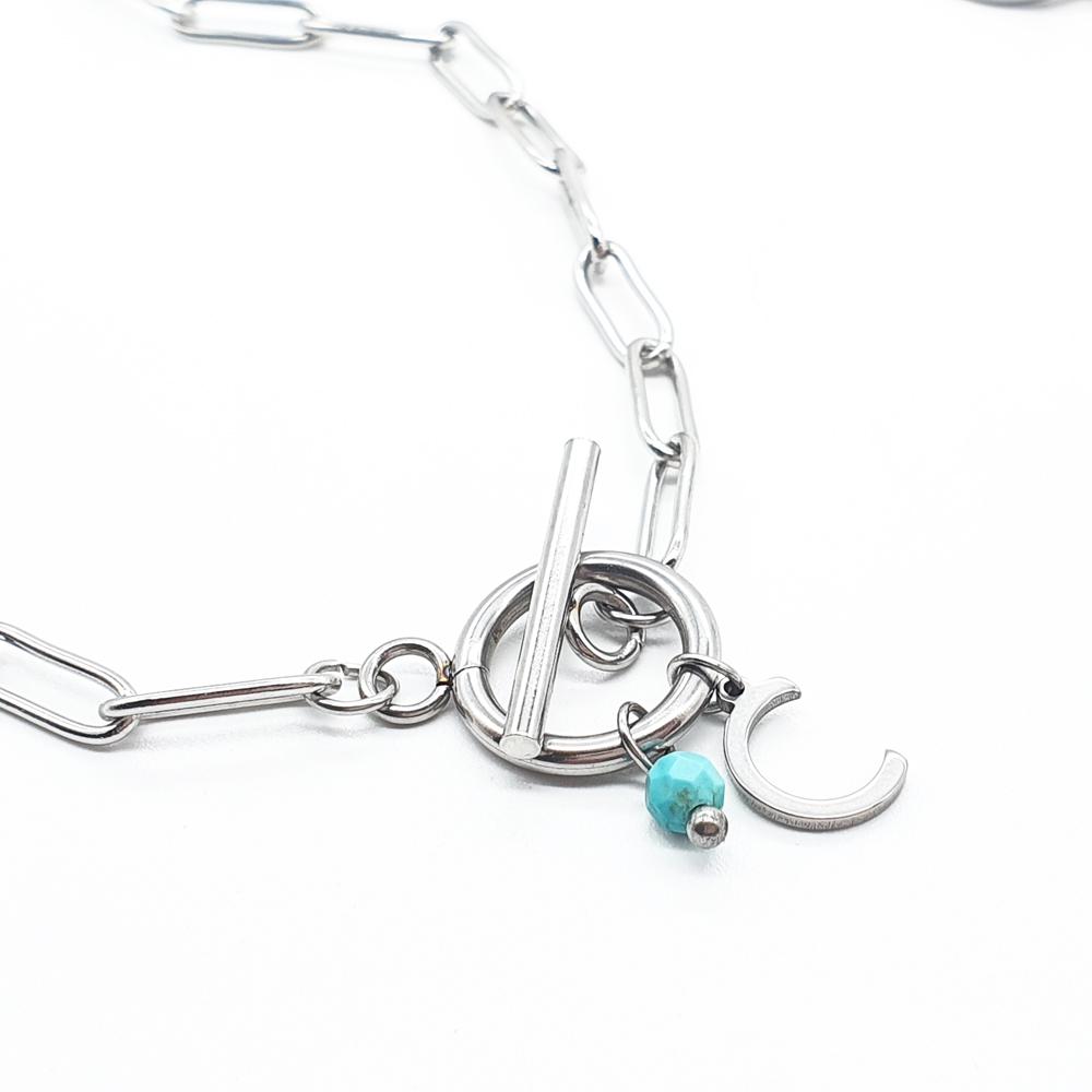 Collar Mini inicial y Mineral plateado