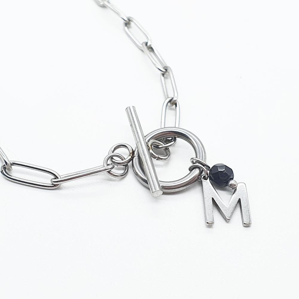 Collar Mini inicial y Mineral plateado