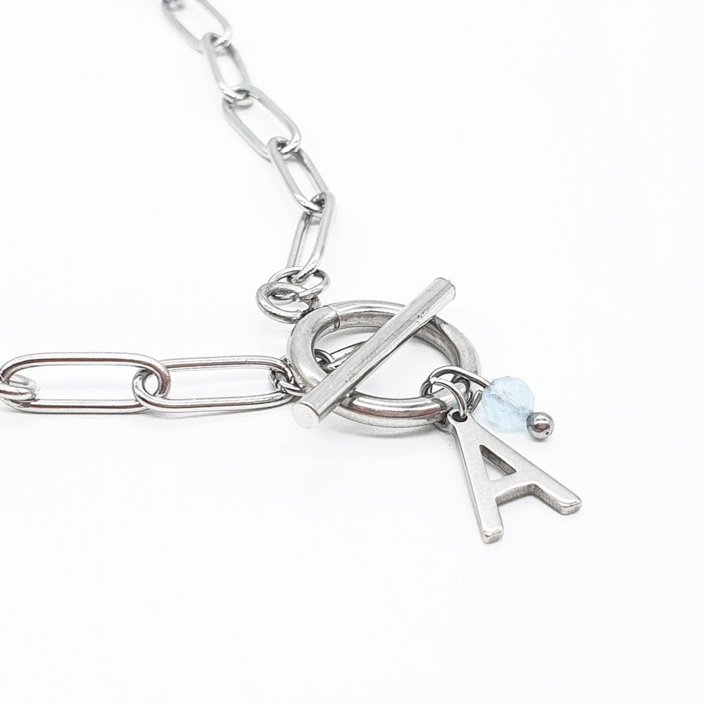Collar Mini inicial y Mineral plateado