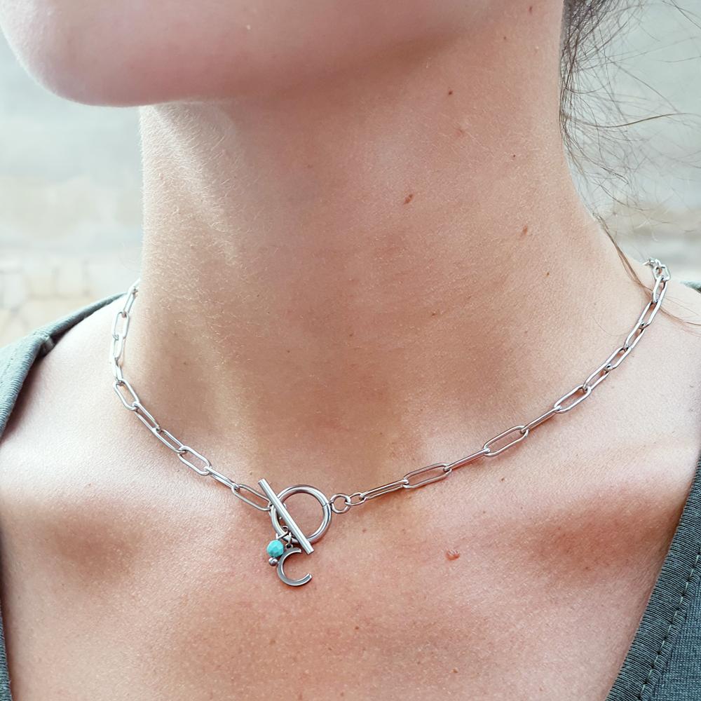Collar Mini inicial y Mineral plateado