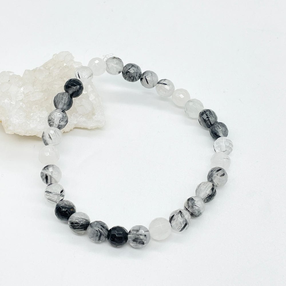 pulsera elástica de cuarzo rutilado, pulsera cuarzo con turmalina, pulseras de turmalina, pulseras, minerales, piedras preciosas,piedras naturales, lamineria artesana