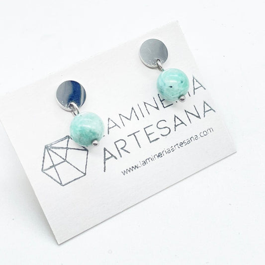 pendientes clásicos, pendientes cortos, pendientes de minerales, pendientes de piedras naturales, piedras y sus propiedades, piedras magicas, lamineria artesana, joyaria artesana, amazonita