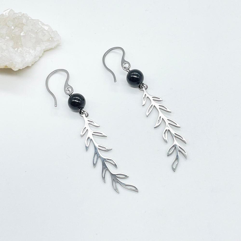 Pendientes largos Hojas y Mineral