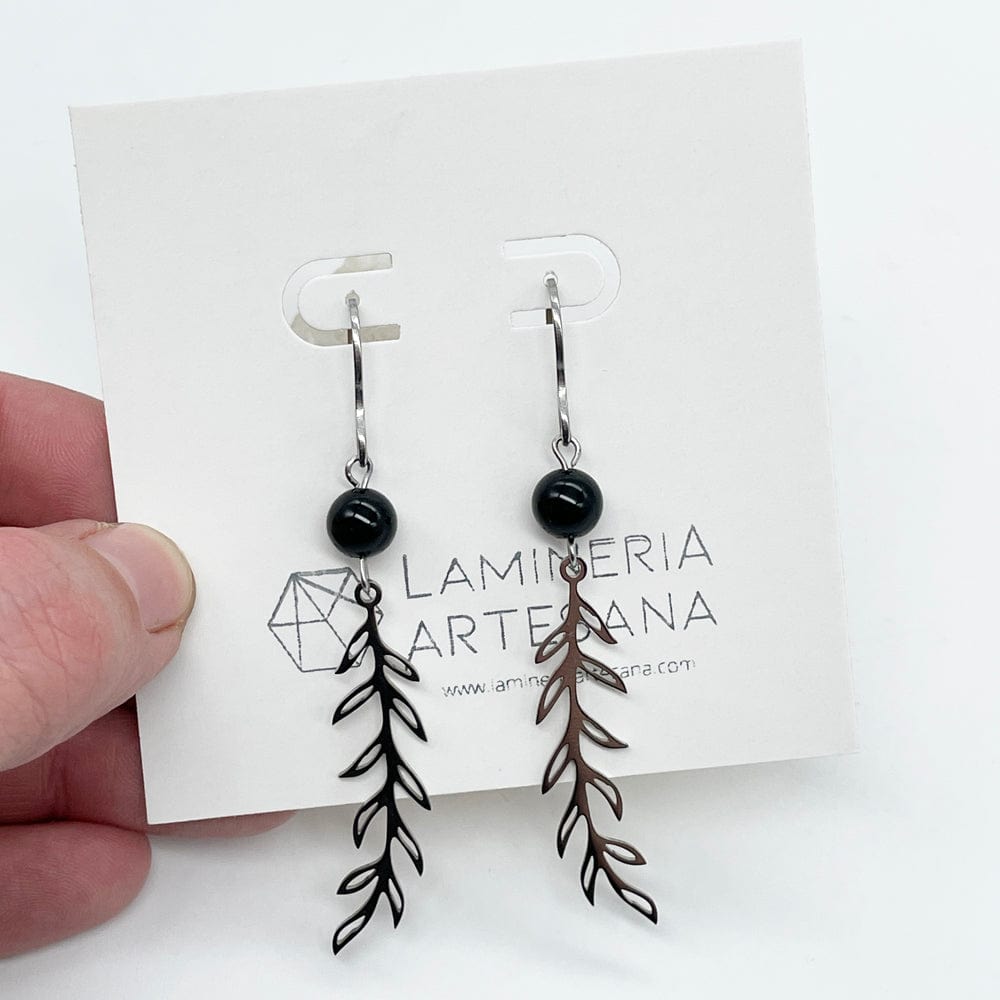 Pendientes largos Hojas y Mineral