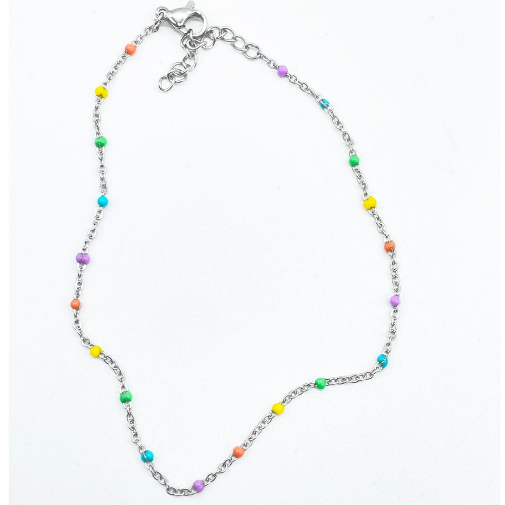 tobilleras aceroinoxidable, tobillera bolitas de colores, tobilleras, joyas artesanas, joyas online, lamineria artesana, acero inoxidable