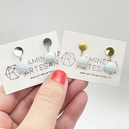 pendientes de aguamarina natural, pendientes coros de aguamarina, cristales naturales, piedras preciosas