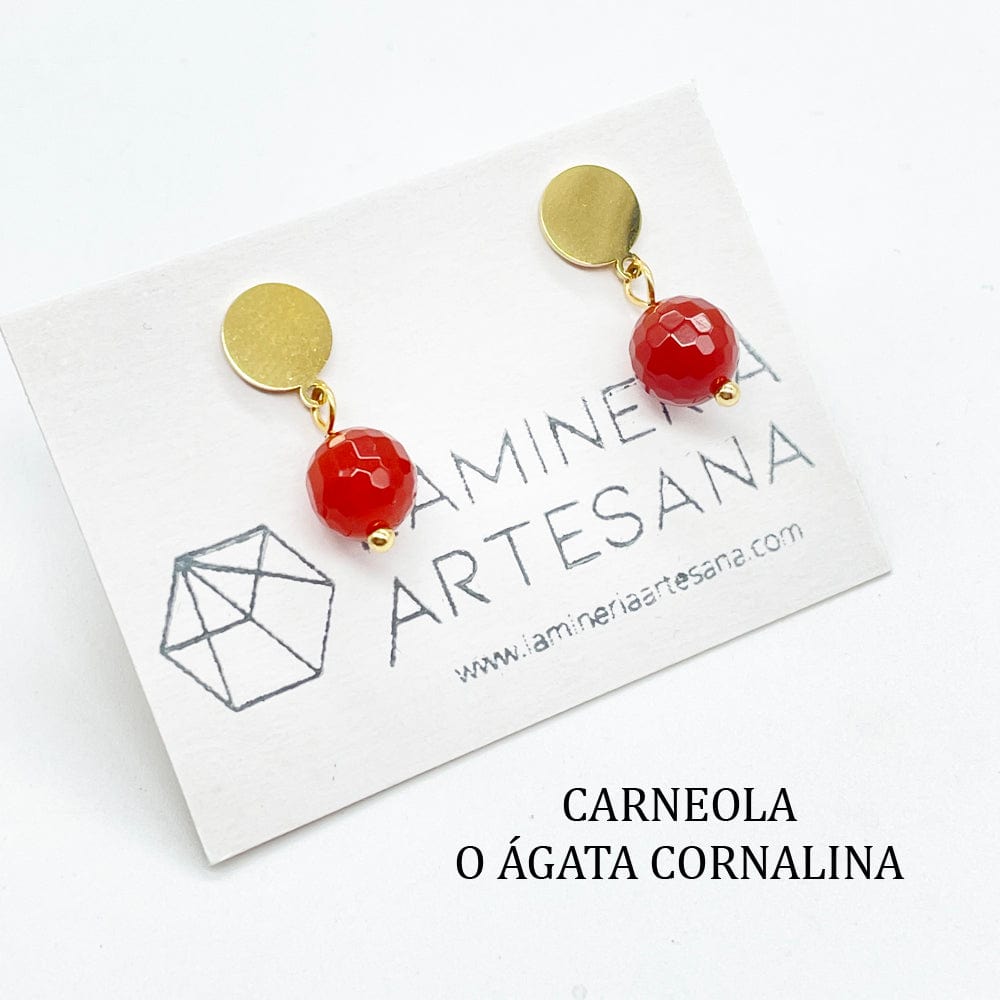 pendientes clásicos, pendientes cortos, pendientes de minerales, pendientes de piedras naturales, piedras y sus propiedades, piedras magicas, lamineria artesana, joyaria artesana, carneola, agata cornalina