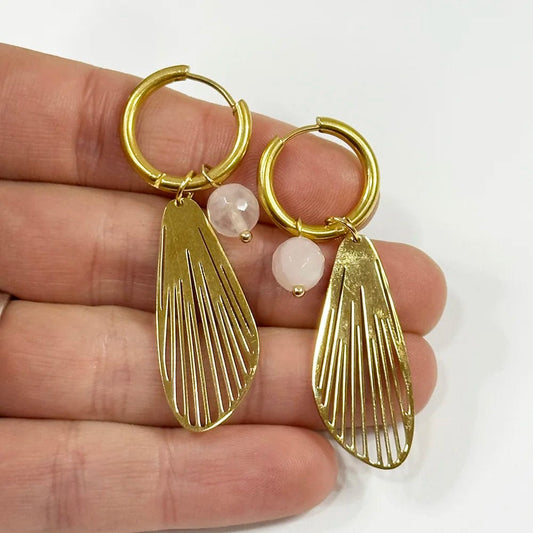 Hoop Earrings with Mineral and Wings