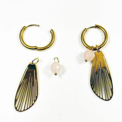 Hoop Earrings with Mineral and Wings