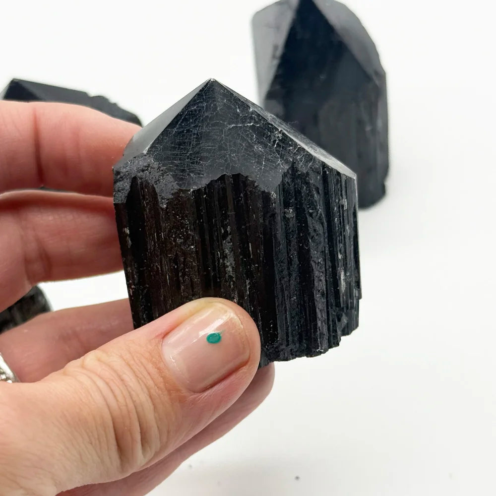 Black tourmaline points in piece