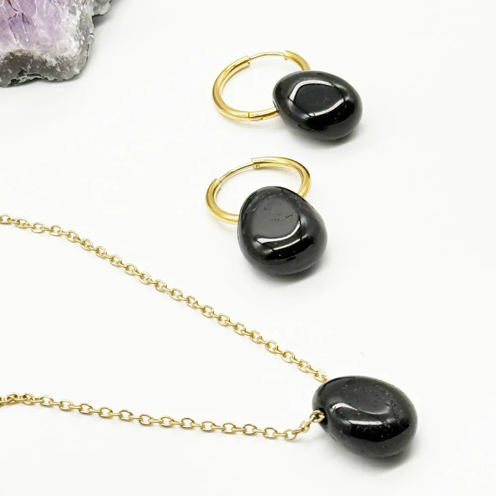 Pendientes Aro con Turmalina negra para protección