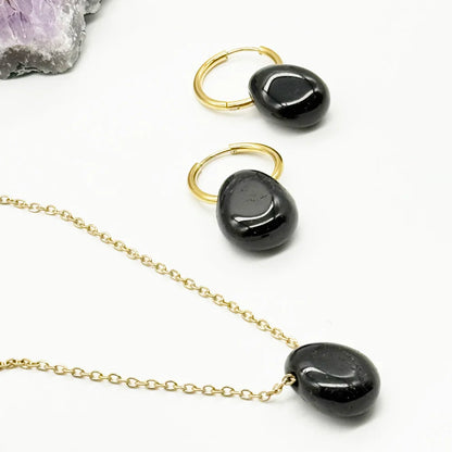 Pendientes Aro con Turmalina negra para protección