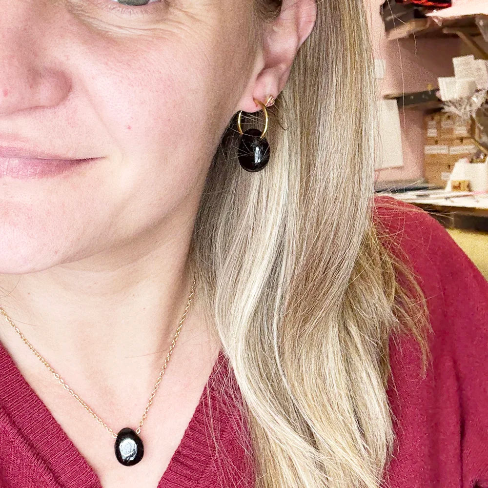 Pendientes Aro con Turmalina negra para protección