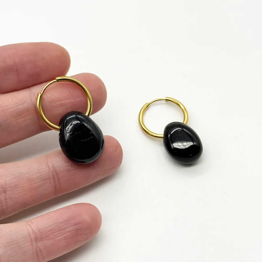 Pendientes Aro con Turmalina negra para protección
