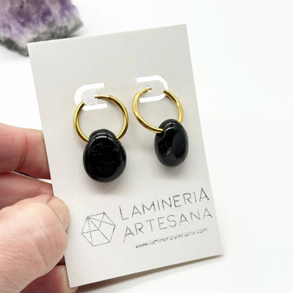 Pendientes Aro con Turmalina negra para protección