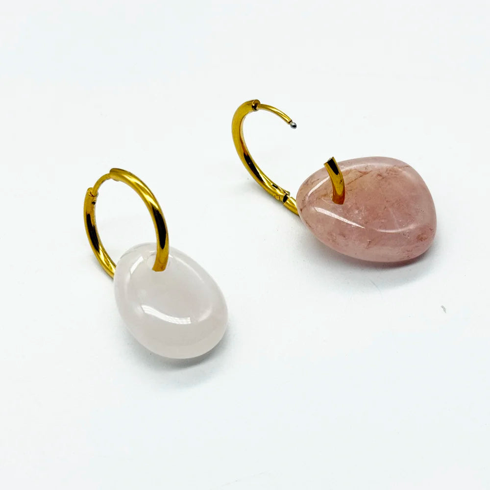 Pendientes Aro con Cuarzo Rosa