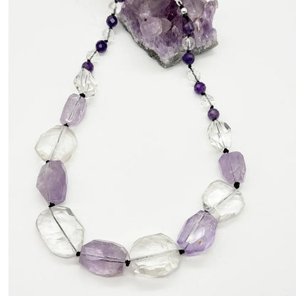 Collar único de Amatista y Cuarzo Blanco en Plata 925º